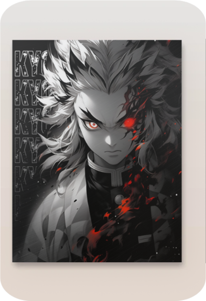 Ignite Your Space with Kyojuro Rengoku - Demon Slayer Metal Poster