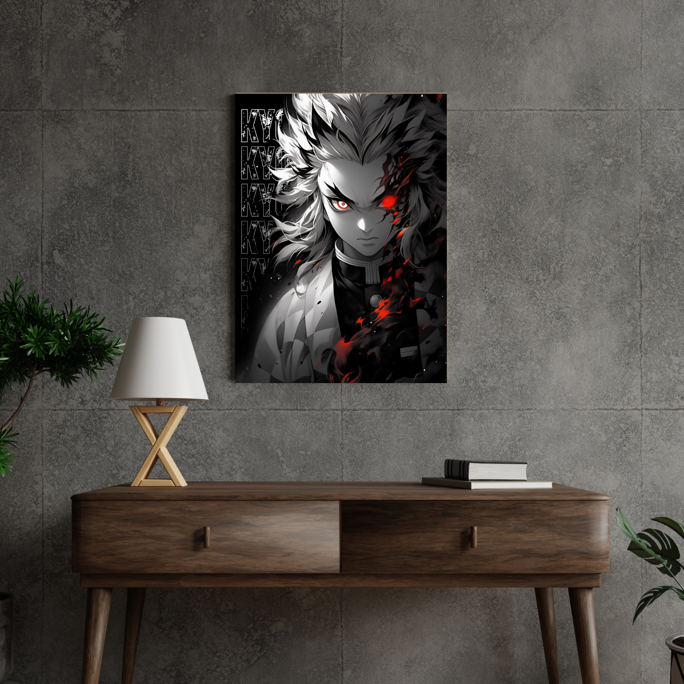 Ignite Your Space with Kyojuro Rengoku - Demon Slayer Metal Poster